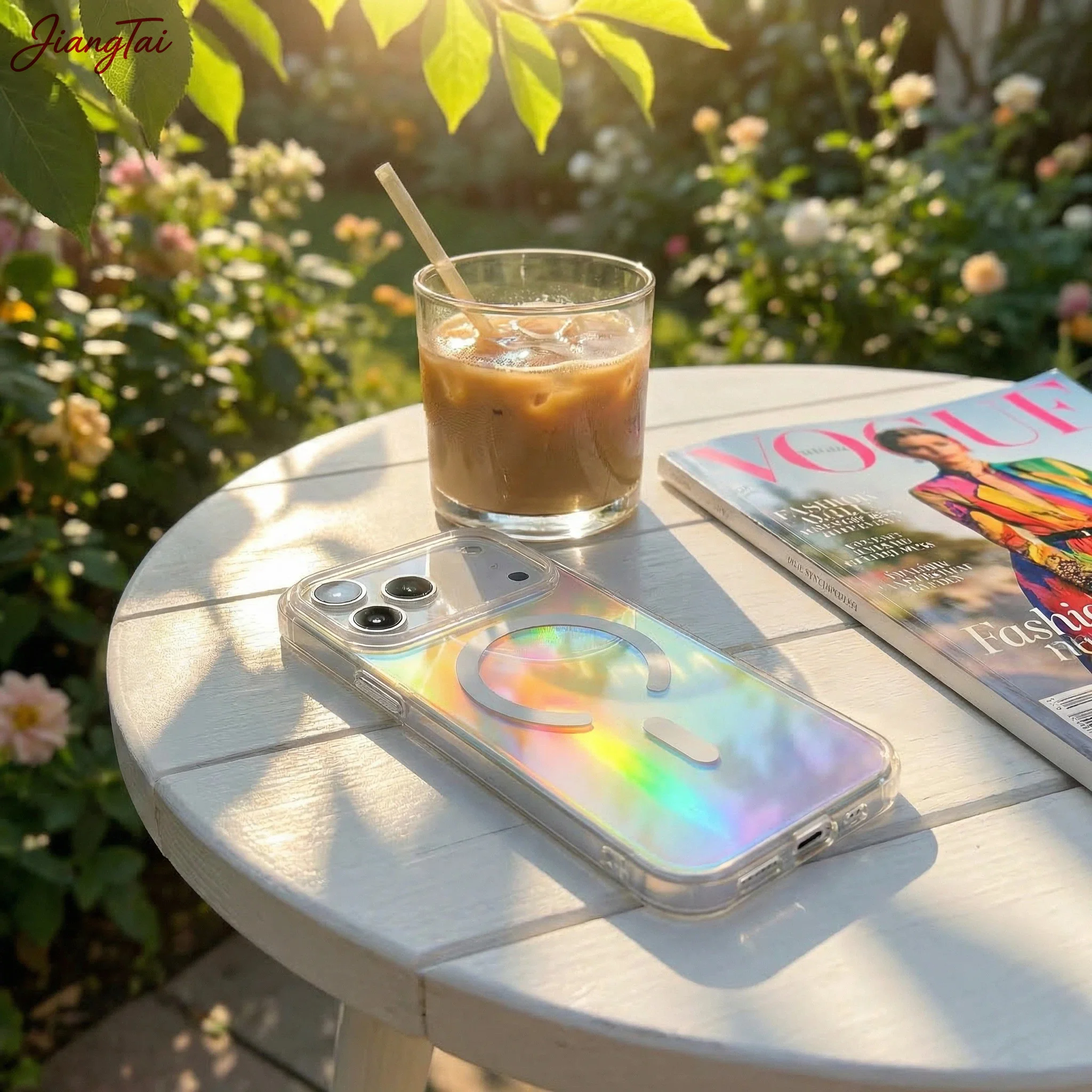 

Sun Set Sky For Iphone 17 Pro Max Laser Color-Changing Matte Phone Case Magnetic Cover Gradient Geometric Colors plating cases