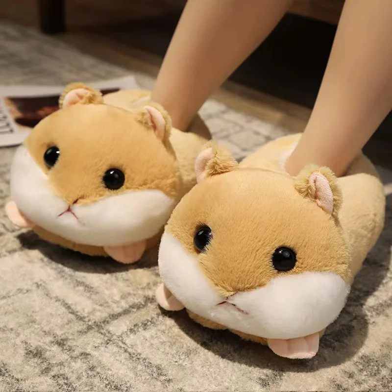 Cartoon New Designer Home Slippers Furry Hamster Cotton Slippers Fluffy Fur Big Ears Rabbit Indoor Warm Sandals Plush Slides