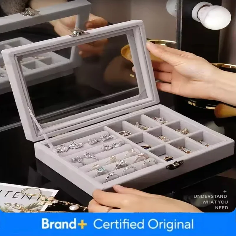 

New Velvet & Glass Jewelry Display Organizer Box - Tray Holder Storage Case for Rings & Earrings Amagi