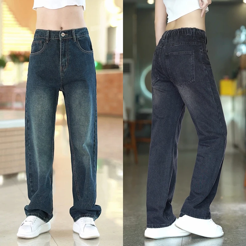 

High-End Elastic Waistband Men's Jeans American Retro Loose Straight Leg Trendy Casual Pants Youth Fashion Urban Wear