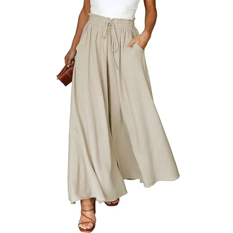 

Summer New Women's High Waist Loose Casual Comfortable ket Cotton Linen Wide Leg Pants Skirt Pants Cus Design Service