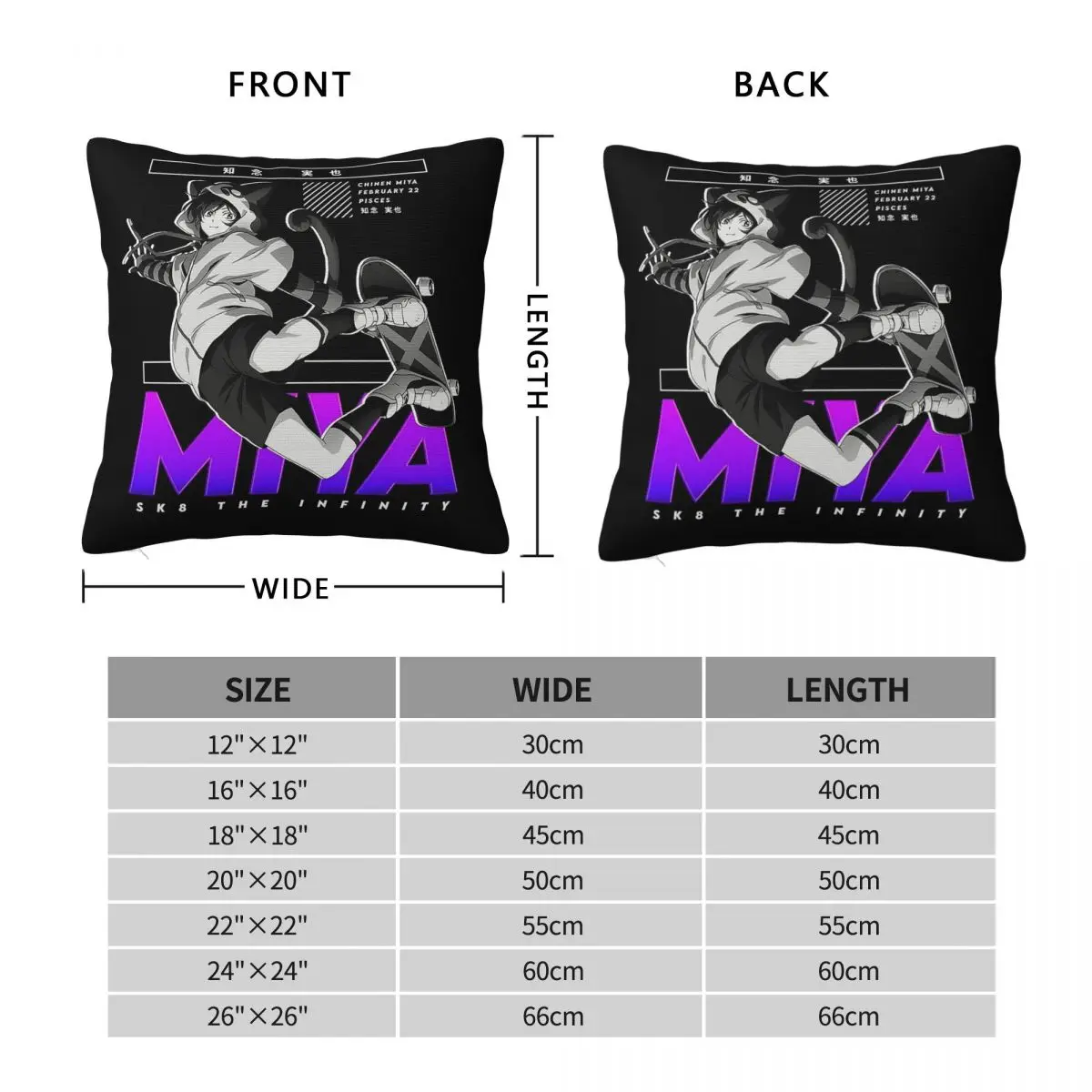 SK8 The Infinity Miya Chinen Square Pillowcase Polyester Linen Velvet Creative Decor Pillow Case Sofa Cushion Cover Wholesale