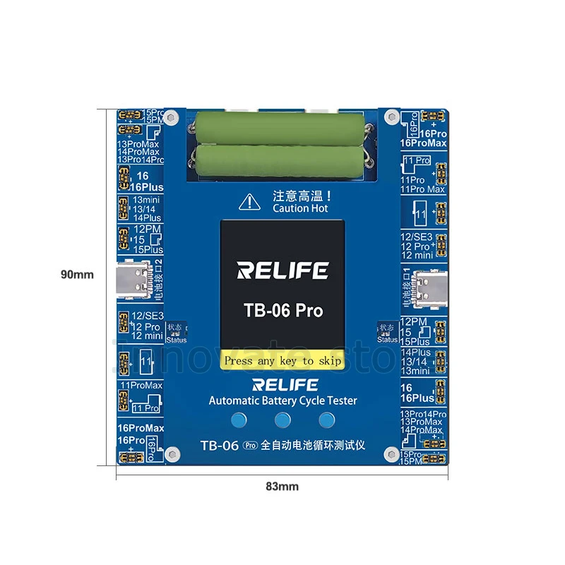 Relife TB-06 pro testador de ciclo de bateria totalmente automático suporte ip 16 pm 15 14 13 12 11pro max canal duplo reparo de um clique
