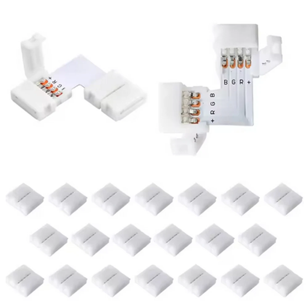 L Shape 4-Pin LED Connectors 10mm Wide Right Angle Corner Connectors Solderless Adapter Connector Terminal for 3528/5050 SMD RGB