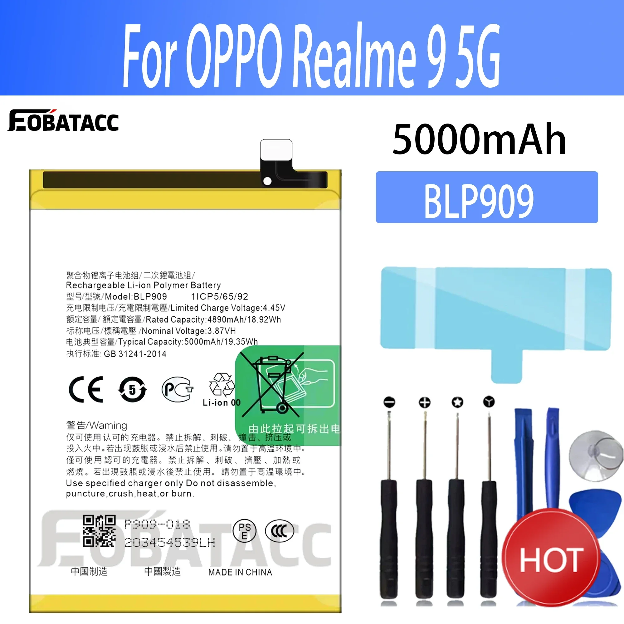 100% New Original Battery BLP909 For OPPO Realme 9 5G Battery + Free Tools