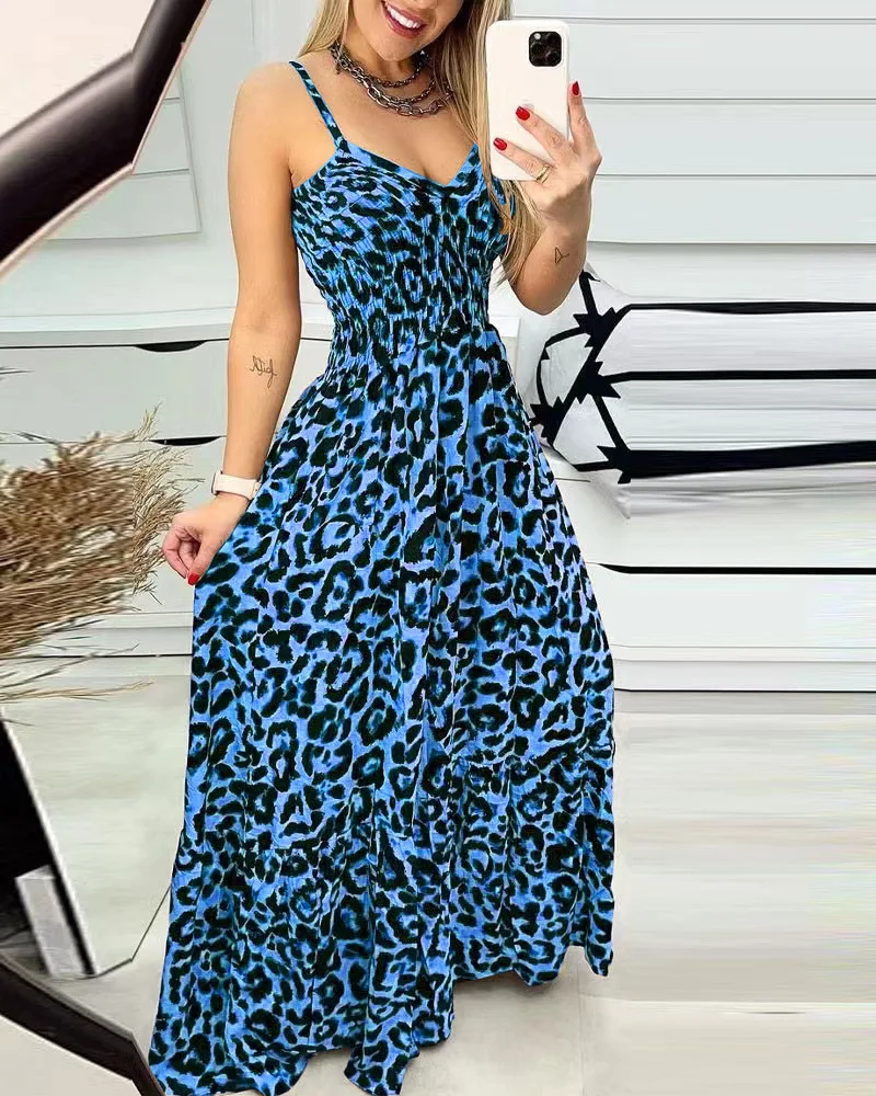 Vestidos Largos T-Shirt-Kleid mit Leoparden muster, langes Kleid mit sexy Temperament, elegant, Sommer,, elegante und sexy Damen bekleidung