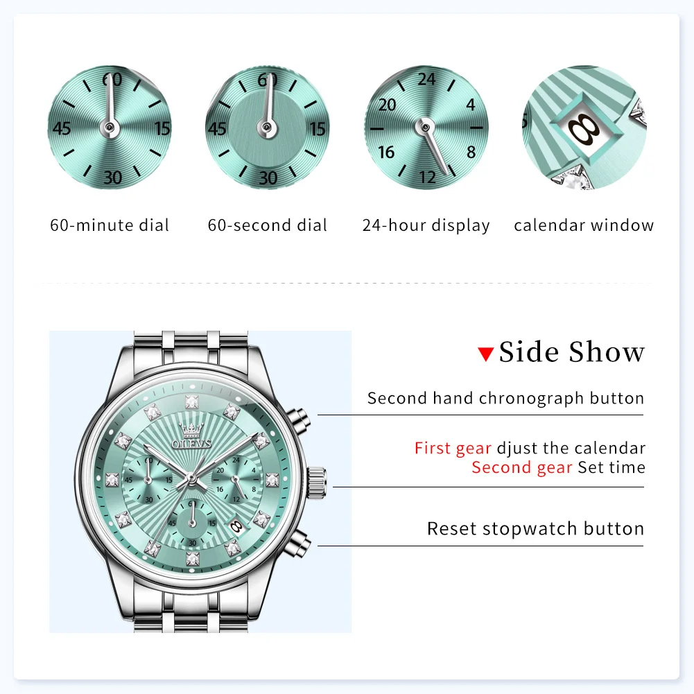 OLEVS 3669 Women Watch Luxury Multifunctional Chronograph Quartz Watch Waterproof Luminous Ladies Watch Box Gifts Bracelet Set