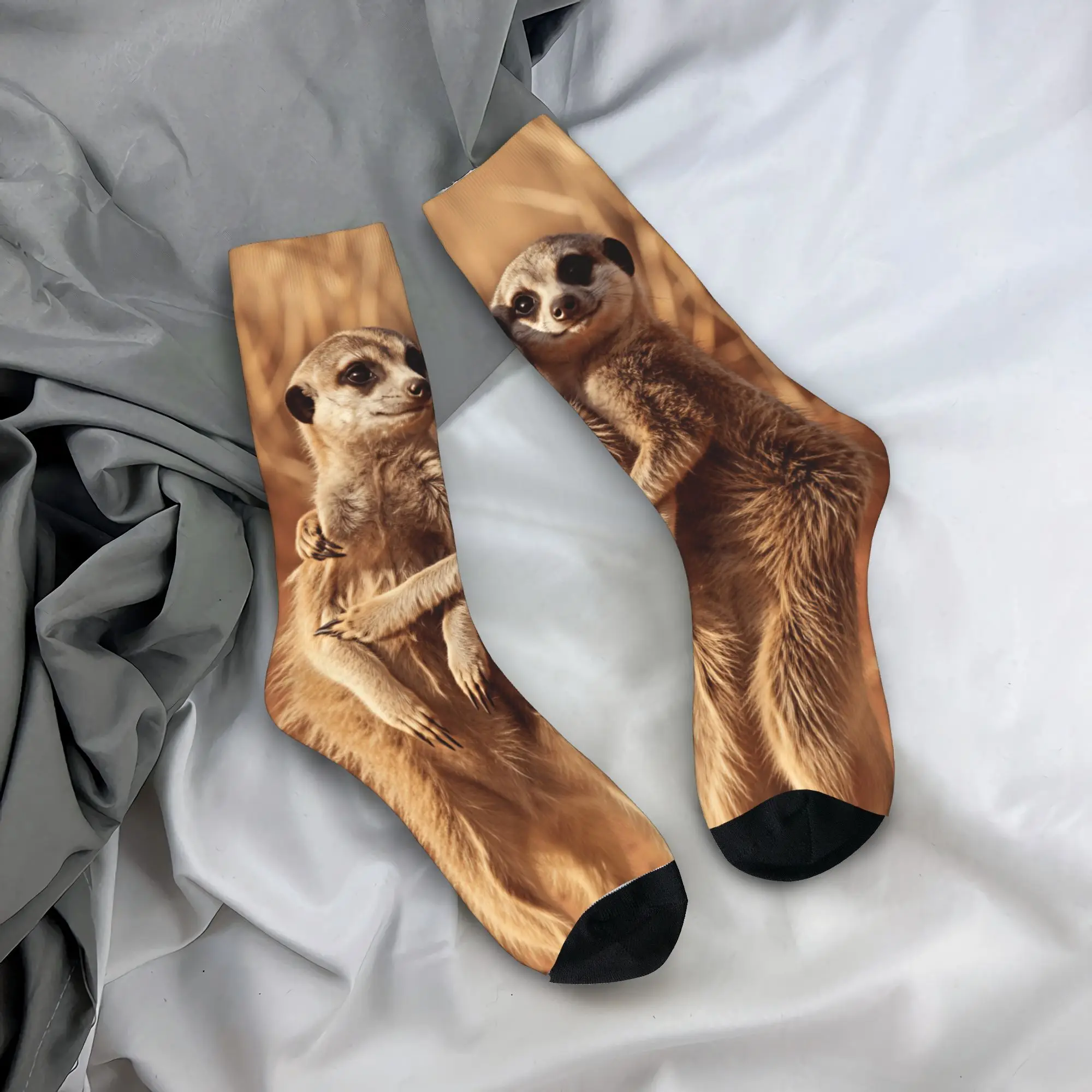 Two Meerkats Standing And Hugging Socks  Trendy Stockings Autumn Anti Sweat Women Men Socks Comfortable Running Sports Socks