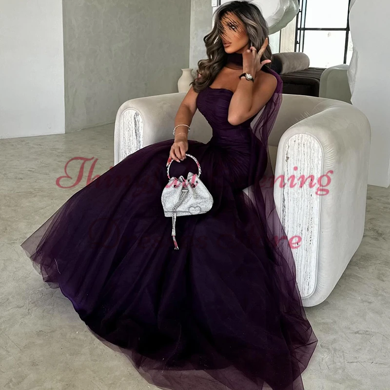 Thinyfull 2025 Prom Evening Dresses Sexy Mermaid Strapless Saudi Arabia Tulle Party Dress Formal Cocktail Prom Gowns Customized image 2