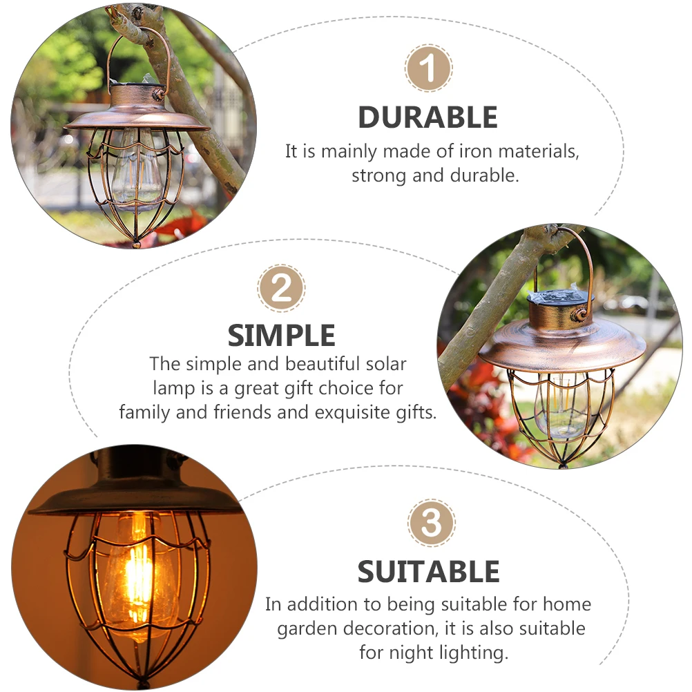 

1 pc Retro Ambient Garden Solar Lamp Solar Hanging Lamp Garden Outdoor Hanging Lights Decor Iron LED Lighting Gifts