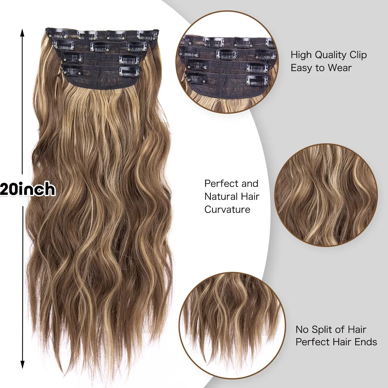 Leeons Wavy Clip In Hair Extensions 4 PCS Natural Soft Long Wavy Hairpieces Thick Double Weft Clip In Hair Extensions For Woman