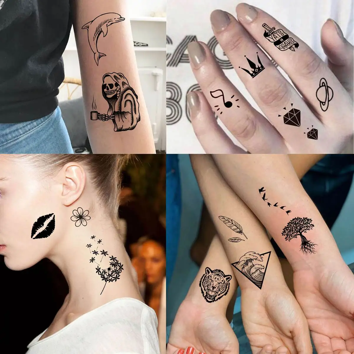 Tatuajes Temporales pequeños para manos de adultos, pegatina de tatuaje de mariposa de Animal pequeño, flor 3D falsa, Kits de tatuajes lindos del