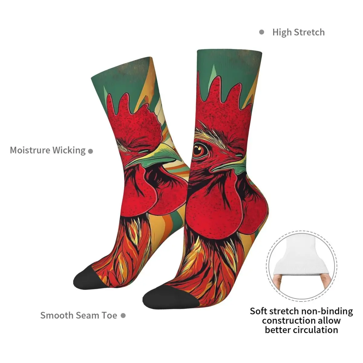 Retro Rooster Print Socks Harajuku Super Soft Stockings All Season Long Socks Accessories for Man's Woman's Birthday Present
