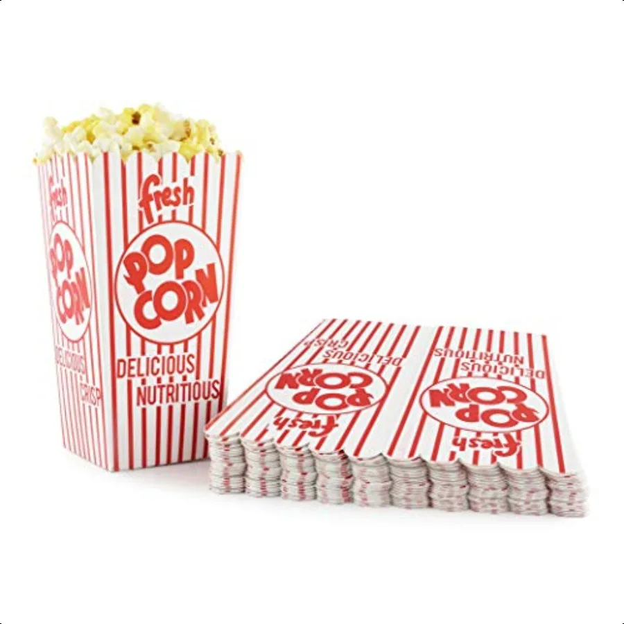 

Snappy Popcorn 44E Red and White Open Top Popcorn Boxes.8 Oz. 100 Count