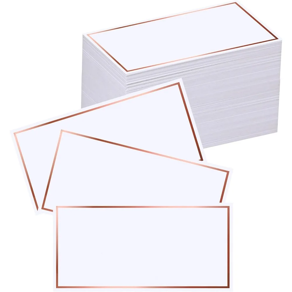 

100 шт. Карточки размером 4 x 2 дюйма с рамкой из фольги розового золота для еды, шведского стола, именные карточки размещения для сервировки стола, свадебный прием