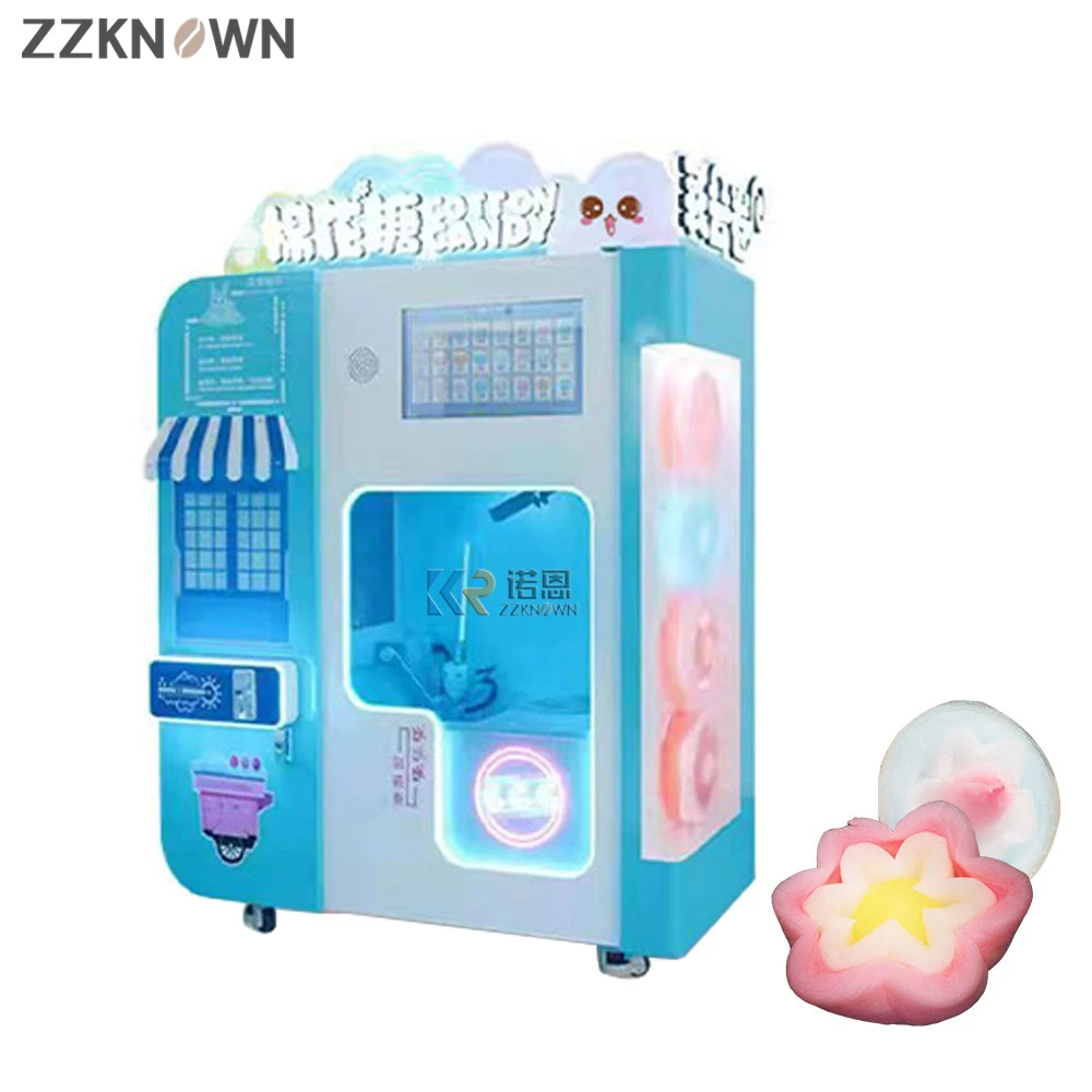 Double Door Flower Sugar Cotton Candy Maker Full Automatic Marshmallow Sponges Fairy Floss Vending Machine Candy Dispenser