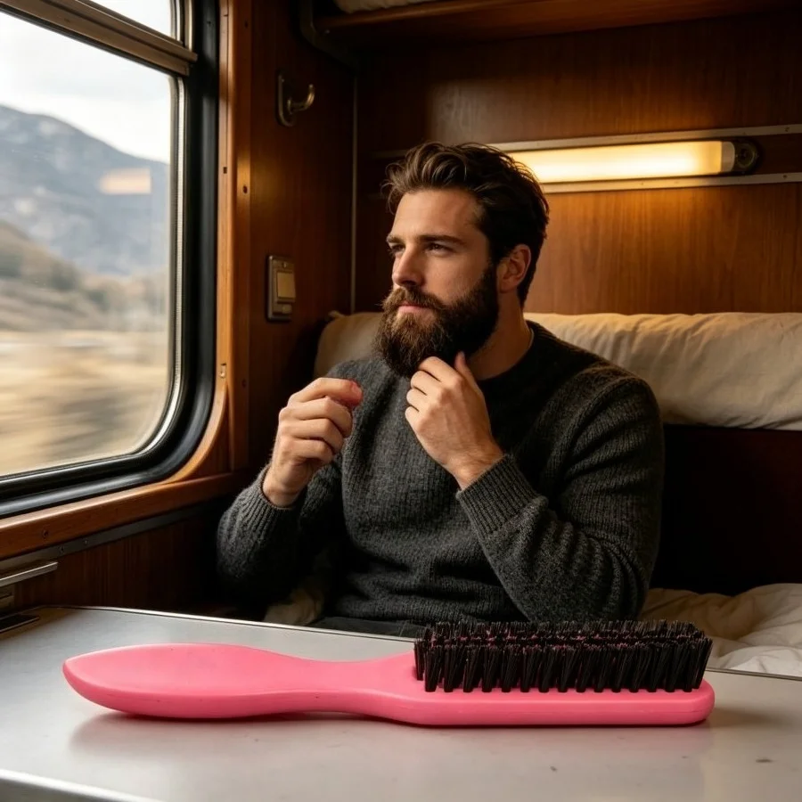 Brosse à barbe à long manche, brosse à barbe pour homme à poils durs, brosse de nettoyage pour barbier, outil de toilettage de la barbe