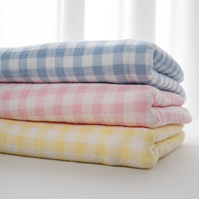 0.5/1/2/5M Pure Cotton Plaid Double-layer Crepe Fabric for Sewing Blankets Bedding Home Wear Bath Towels Handmade DIY Fabrics