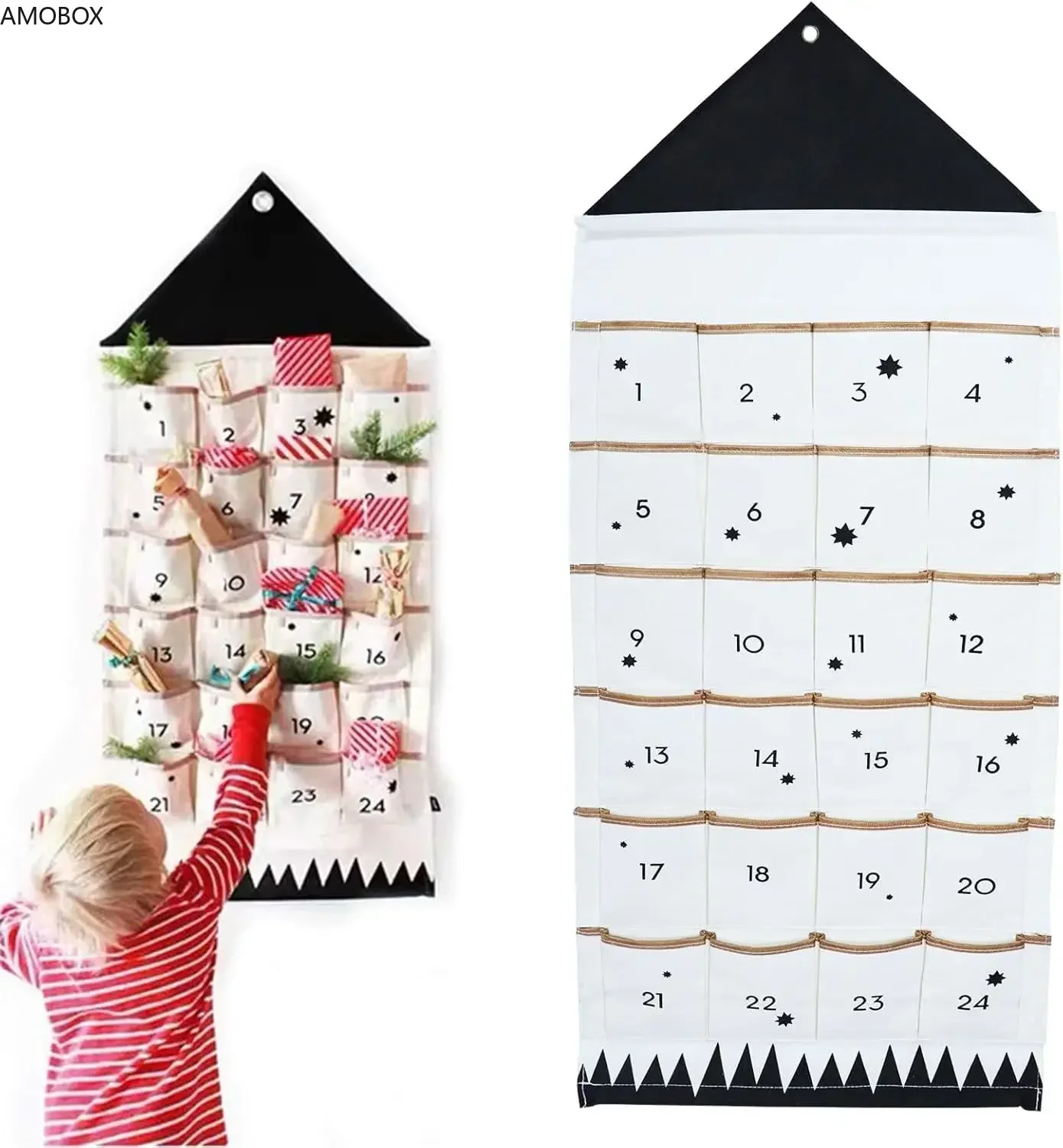 Weihnachts-Adventskalender mit 24 Taschen, wiederverwendbare Stoff-Wandbehang, Tasche, Weihnachtsdekoration