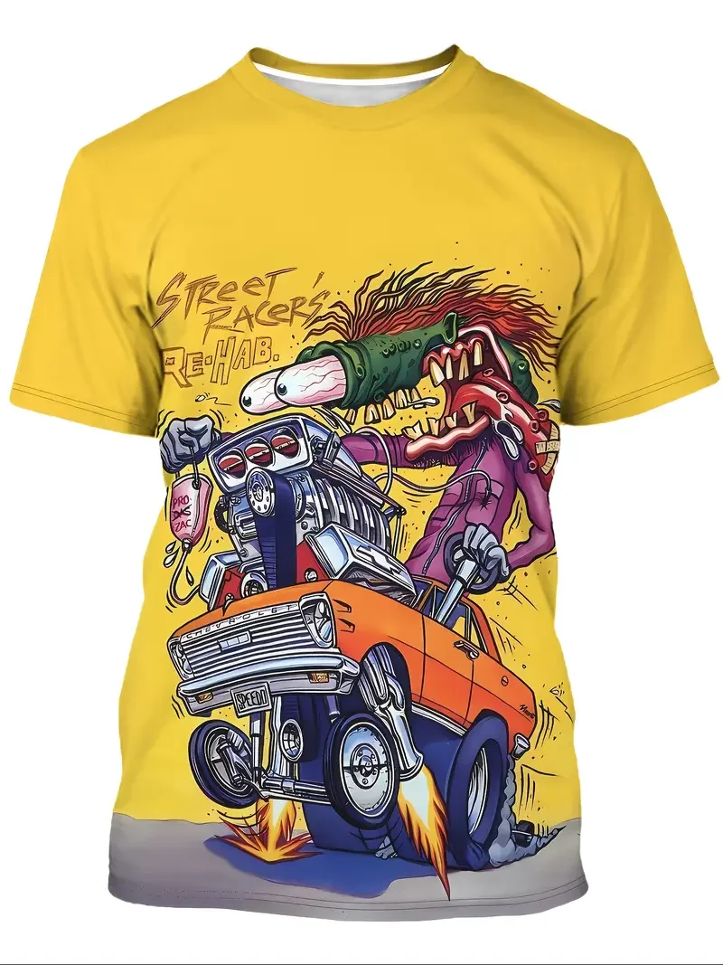 

Забавная мужская футболка, летняя уличная футболка с круглым вырезом и короткими рукавами, уличная свободная футболка с мультяшным принтом, мужская одежда больших размеров