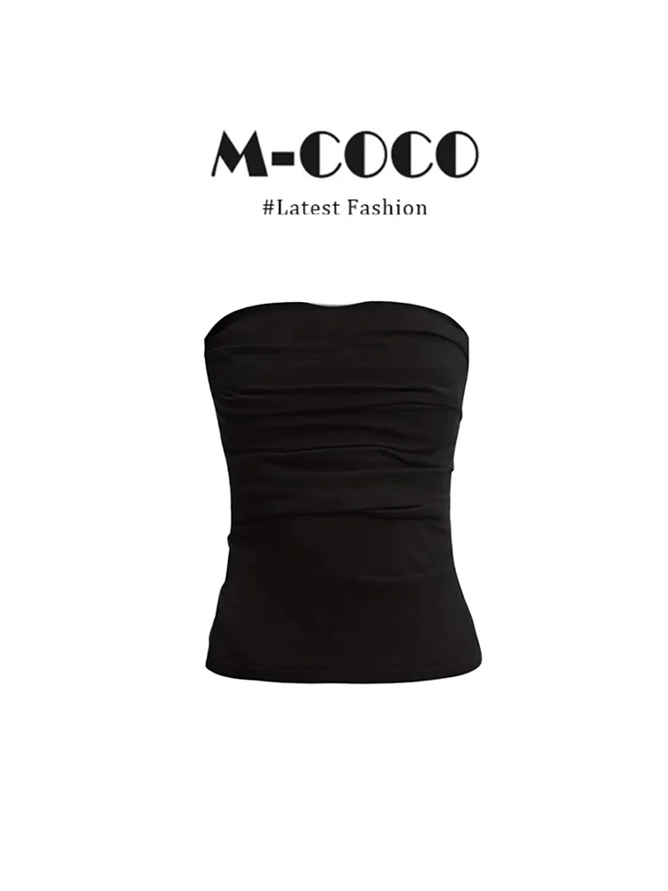Marie Pure Desire Sexy Girl Black Pleated Tube Top Women Summer New Straight Leg Casual Pants Set Spicy Style Loose Fit