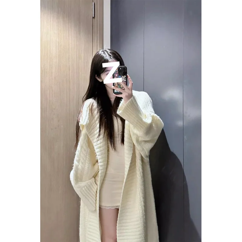 

Women'S Knitted Sweater Autumn Winter Korean Style Elegant Large Collar Loose Casual Mid-Length Cardigan Factory