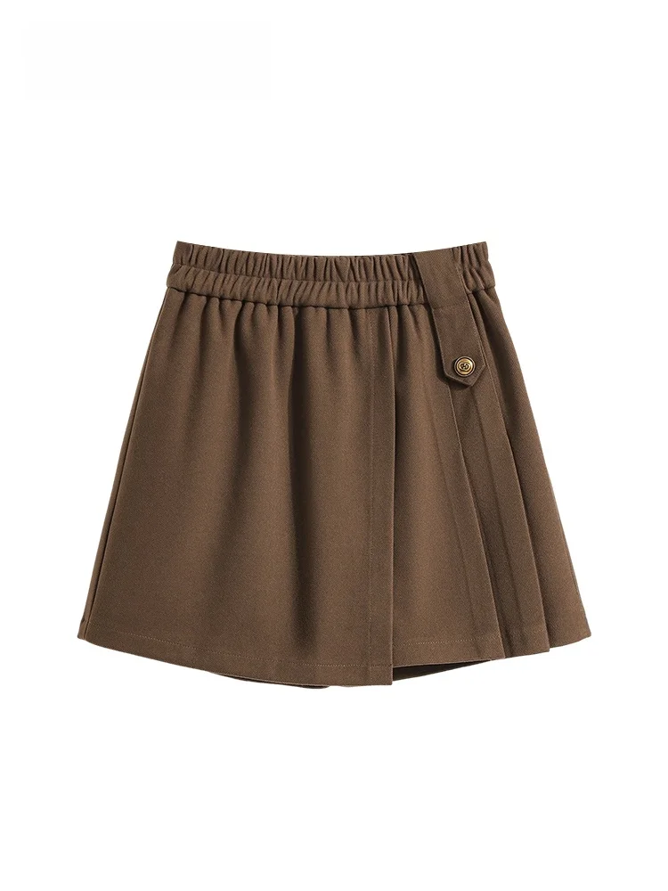 

Шерстяная юбка с высокой талией для женщин больших размеров, весенняя модная модель, стройнящий дизайн, повседневные прямые брюки из полиэфирного волокна