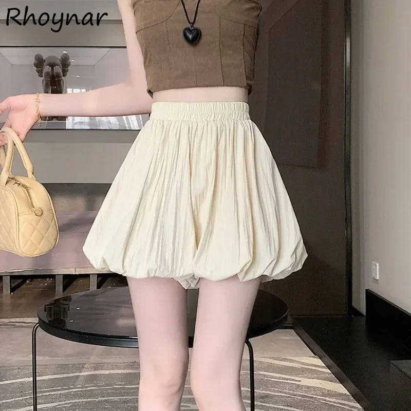 

Pleated Mini Shorts Women Korean Fashion Solid Loose A-line Casual Elastic Waist All-match Gentle Girls Trendy Preppy Style Ins