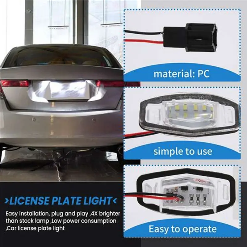 

A95E-2Pair Car Led License Plate Light License Plate Light Lamp For Honda Civic Honda Accord Black