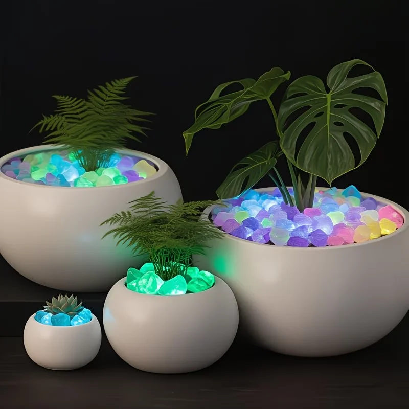 300PCS Luminous Pebble Set,0.9-1.5cm Resin Glow Stones,for Garden,Potted Plant,Aquarium,Vase & Ecological Tank Decoration view 2