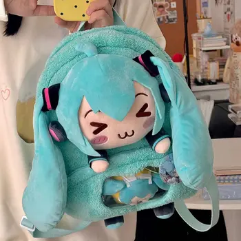 初音未來甜美可愛創意動漫圖案刺繡時尚大容量收納柔軟毛絨背包女孩玩具禮物 6 最佳銷售 初音未來背包 - №2