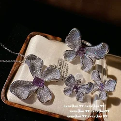 925 Sterling Silver Jewelry Set Sparkling Micro Zircon Butterfly Pendant Necklace Ring Earrings for Women Unique Gift Jewelry