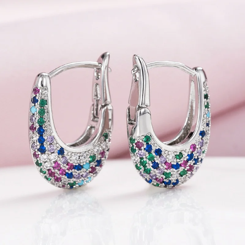 Huitan Delicate CZ Hoop Earrings for Women Shiny Huggie Hoop Brilliant Elegant Piercing Jewelry Opulent Daily Wear Accessories