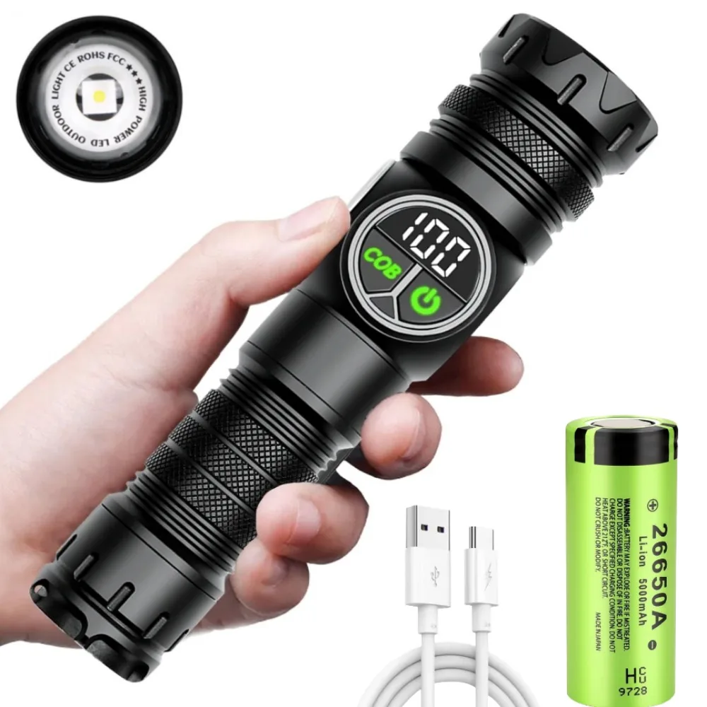 Powerful LED Flashlight Long Range Zoom White Laser with Tail Strong Magnetic Aluminum Alloy Outdoor Camping Torch Lantern