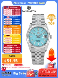 San martin 36.5mm vestido masculino relógio de marca superior luxo automático mecânico moda casais relógios safira à prova dwaterproof água 100m bgw9