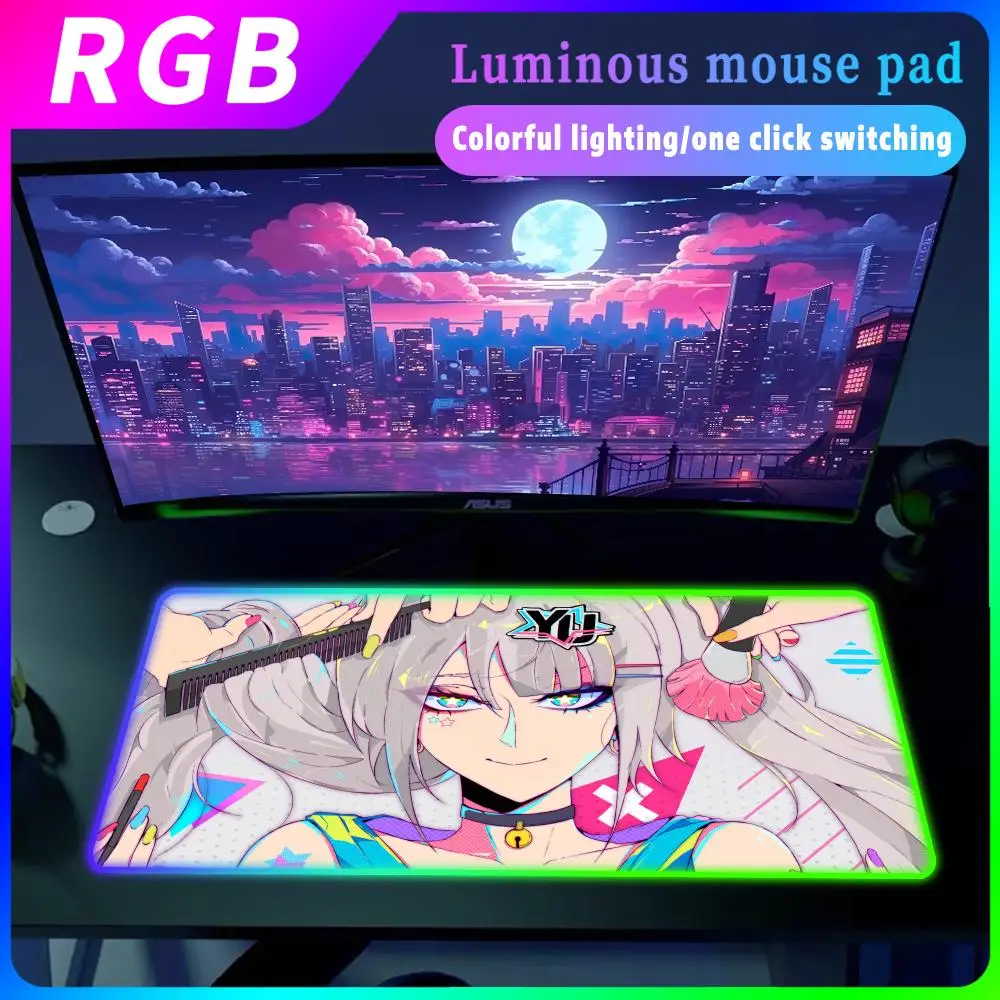 Anime Girl Mouse Pad RGB Mouse LED High Speed Computer Accessories Mousepad Desk Mat Large Keyboard HD Print Genshin Impact mats