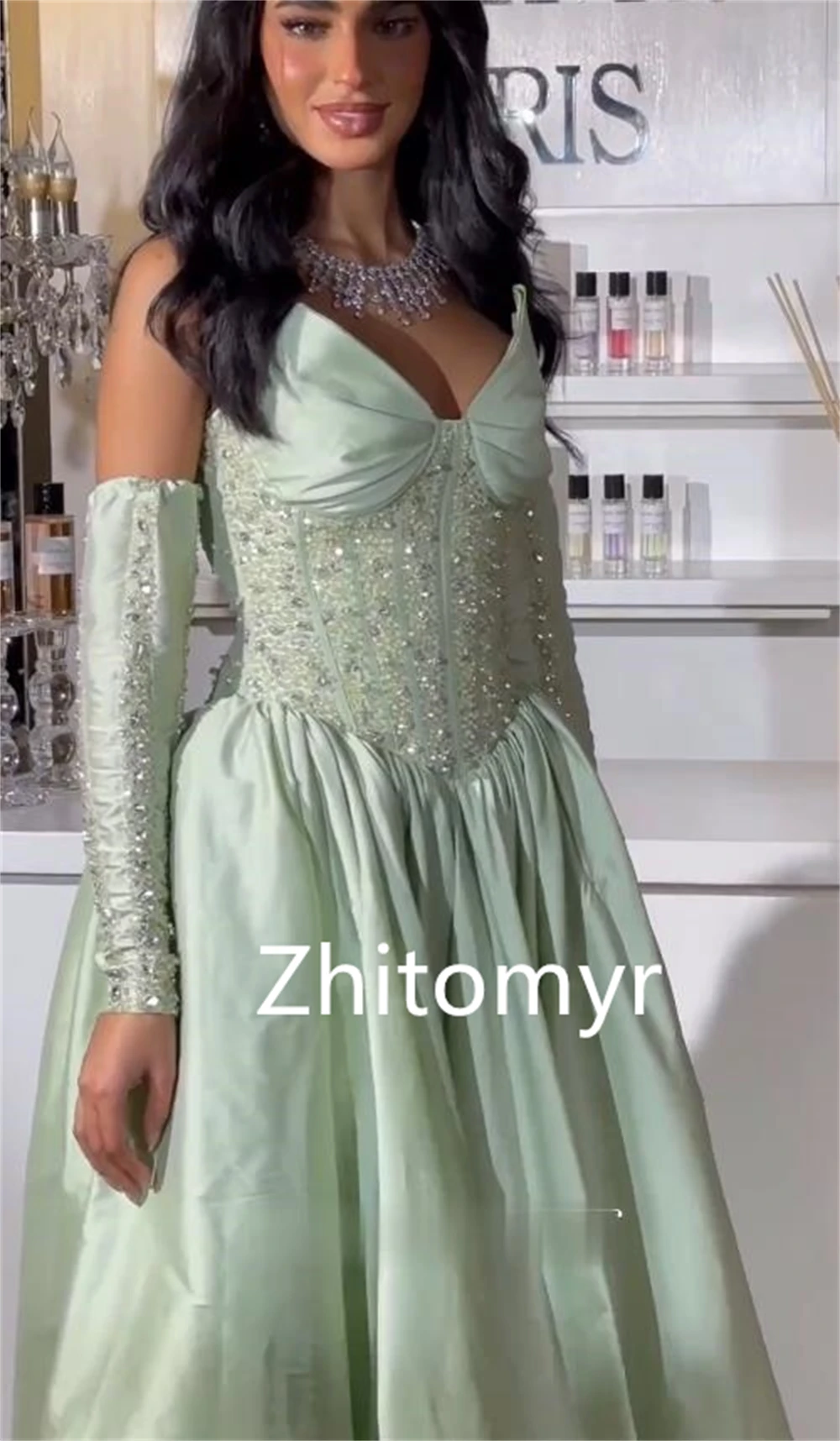 Elegant Customized Strapless Ball gown Quinceanera Dress Beading Paillette / Sequins Anke length Satin Evening