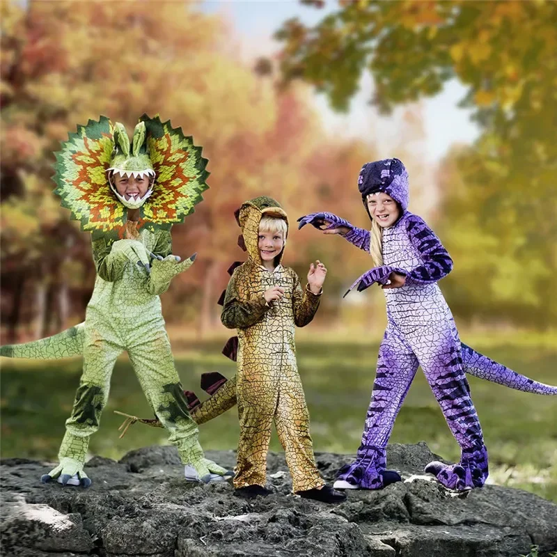 

Children's Halloween Dinosaur Costumes World T-Tyrannosaurus Cosplay Jumpsuits Stage Party Cos Suits For Kids Christmas Gifts