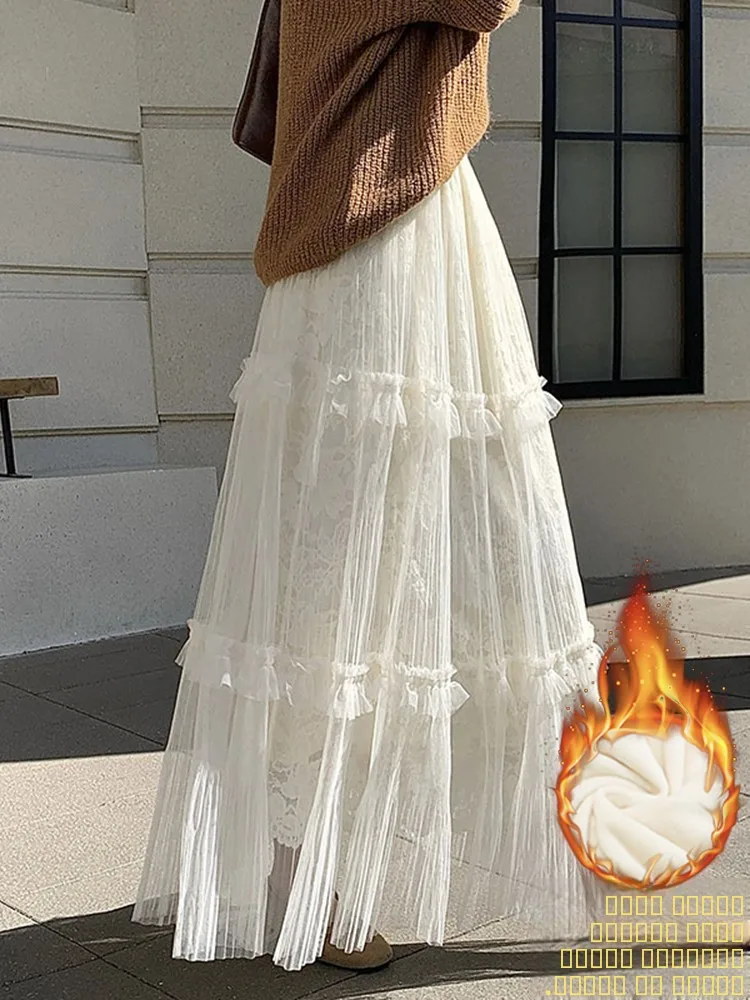 

Весна 2026: Новая женская юбка-трапеция с высокой талией, французским кружевом и пэчворком, полная юбка с эластичным поясом, идеальная посадка