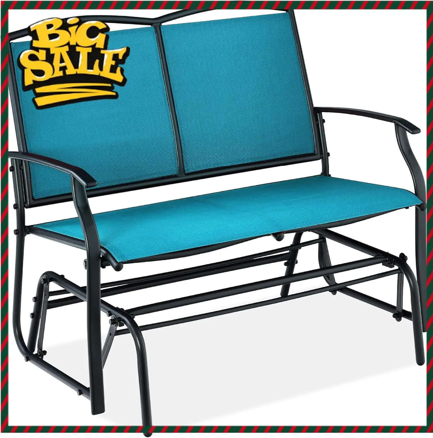 

2-Person Outdoor Patio Swing Glider Steel Bench Loveseat Rocker for Deck, Porch w/Textilene Fabric, Steel Frame - Peacock Blue/B