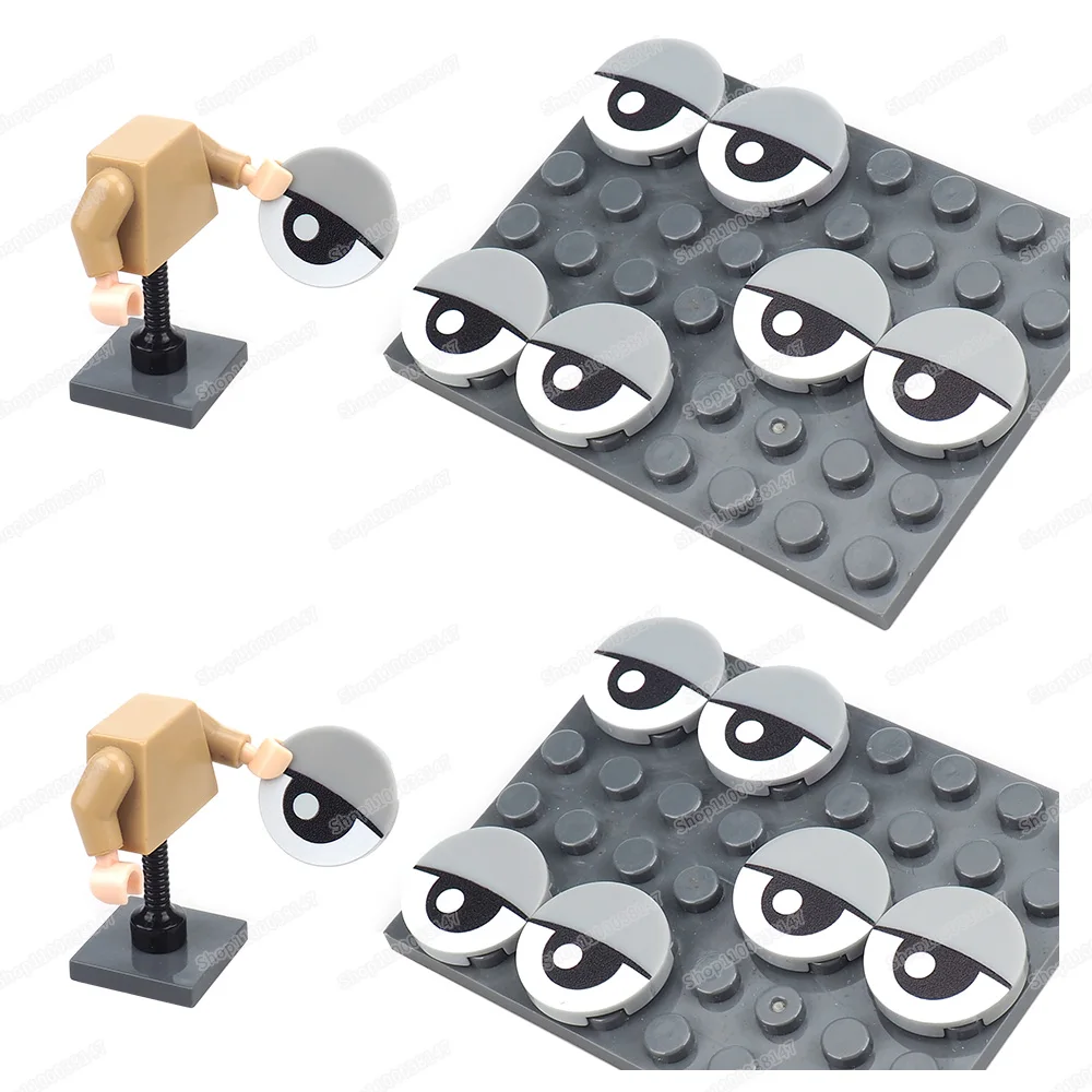 Meio círculo olhos aluno preto padrão bloco de construção 14769 impresso 2x2 figuras moc monstros acessórios de um olho modelos presente brinquedo