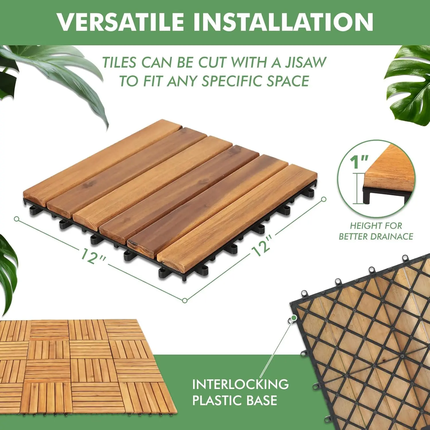 Interlocking Deck Tiles 10Pcs Waterproof Soild Wood Patio Tiles Flooring Tiles For Indoor And Outdoor Balcony Porch Backyard