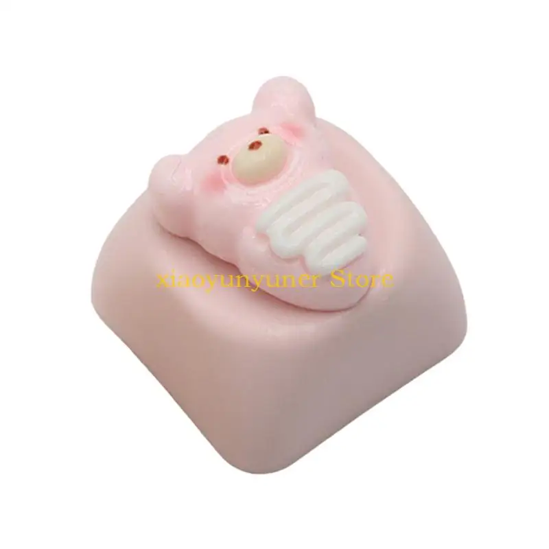 P9JB Mechanical Keyboards Resin Keycaps With 3D Cartoon Bear Pizza Pink Yellow Color