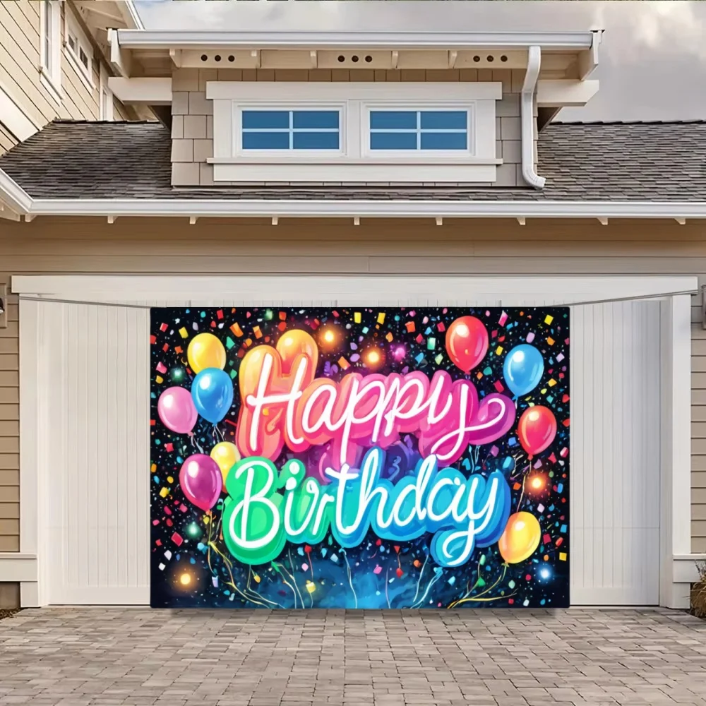 Glow Happy Birthday Background Banner Neon Glow Splashed Party Background Fabric Colorful Hip Hop Photography Background Party