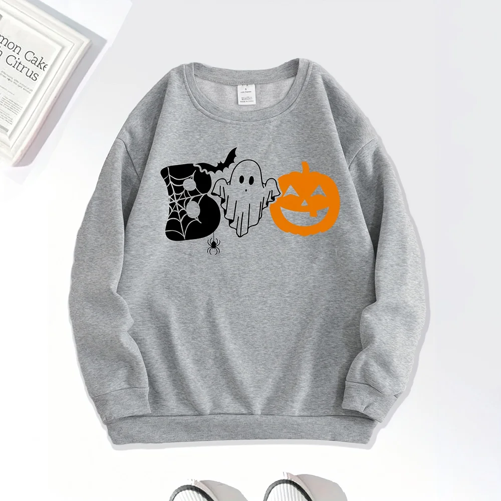 Halloween Party Hoodie Women's Clothing Crew-neck Loose Bunched Long Sleeve Top Pumpkin Skull Pattern New Fall Women's Hoodie