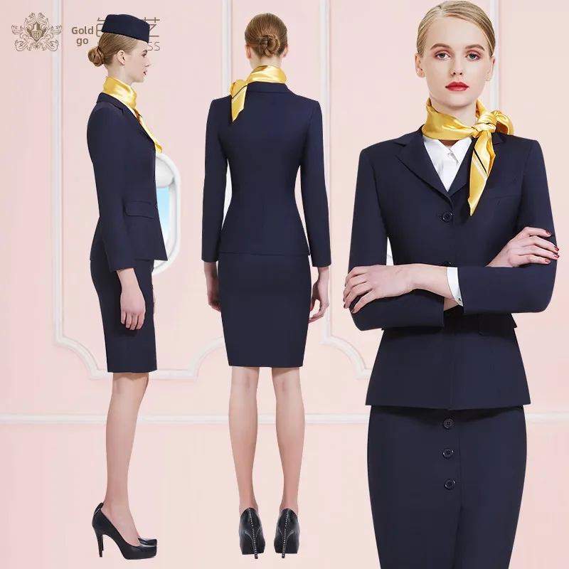 

Комплект профессиональной униформы Lufthansa: женский деловой костюм с юбкой, полиэстер, длинный рукав, для менеджеров магазинов