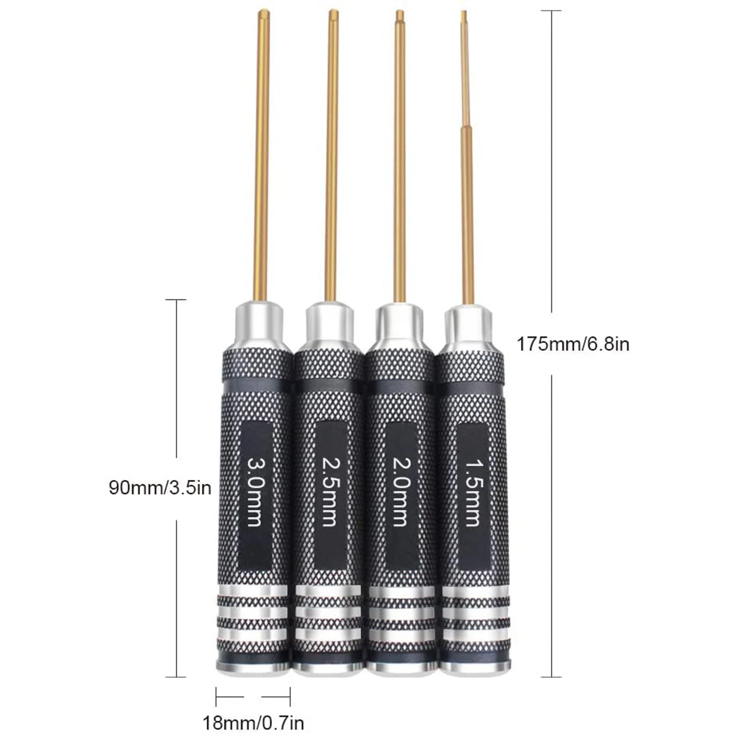 4 Pcs 1.5 / 2.0 / 2.5 / 3.0 mm Hex Screwdriver Set Titanium Hex Wrench Tool Set for Multi-Axis FPV RC Tool