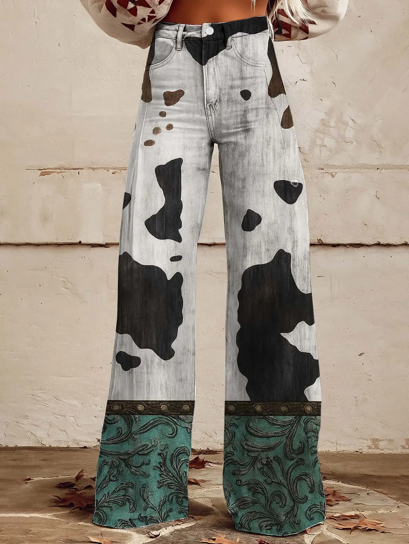 

2026 Women's new printed jeans with denim like fabric, casual, fashionable, comfortable, Make vintage pants