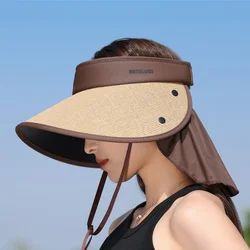 Upgraded Large Brim Hollow Top Straw Hat Female Summer Sun Shading Large Brim Hat Outdoor UV Tie Ponytail Sunscreen Hat