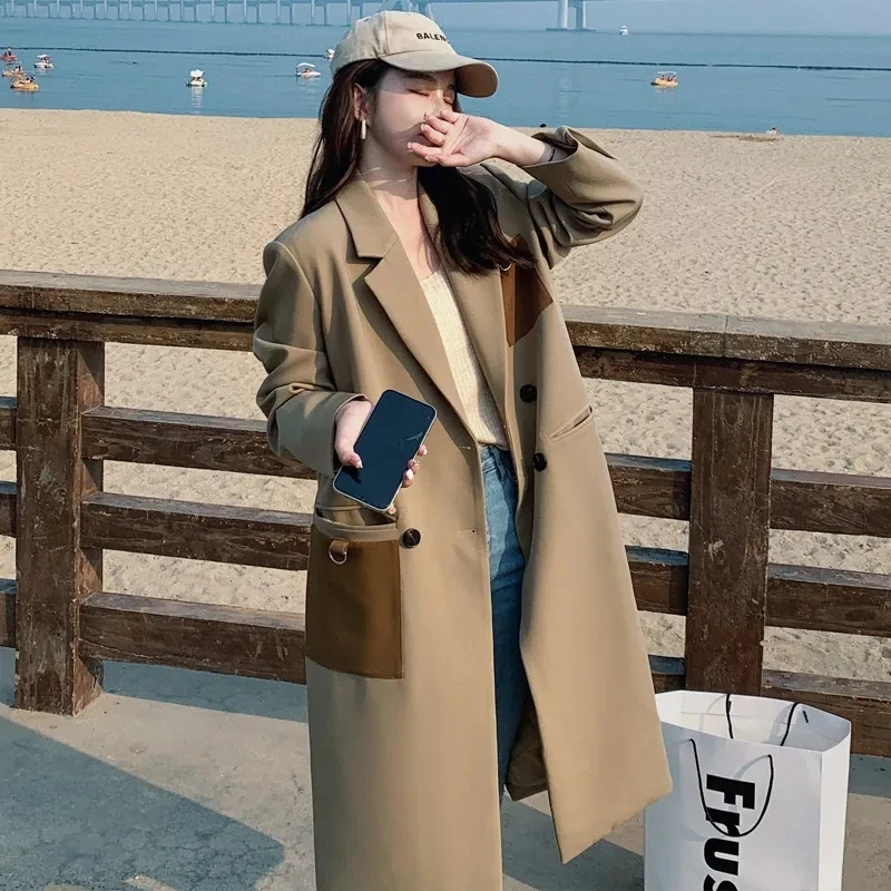 

Windbreaker Coat Women's Mid-Long Spring Autumn Outwear 2022 New Loose Ladies Black Coat Trench Coat Vintage Long Suit Jacket